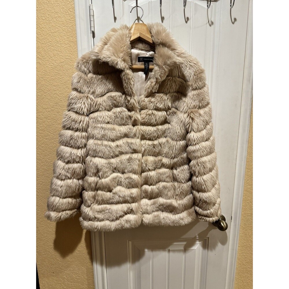 INC Blush Beige Faux Fur Coat Size M